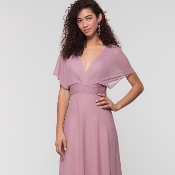 Kleinfeld Kollection Dresses & Skirts - Flutter-Sleeve Long Kleinfeld Bridesmaid Dress in Blush Mauve NWT
